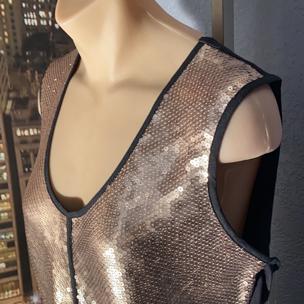 CALVIN KLEIN - NWT - sequin gold tank w black spandex back - L - Picture 8 of 16